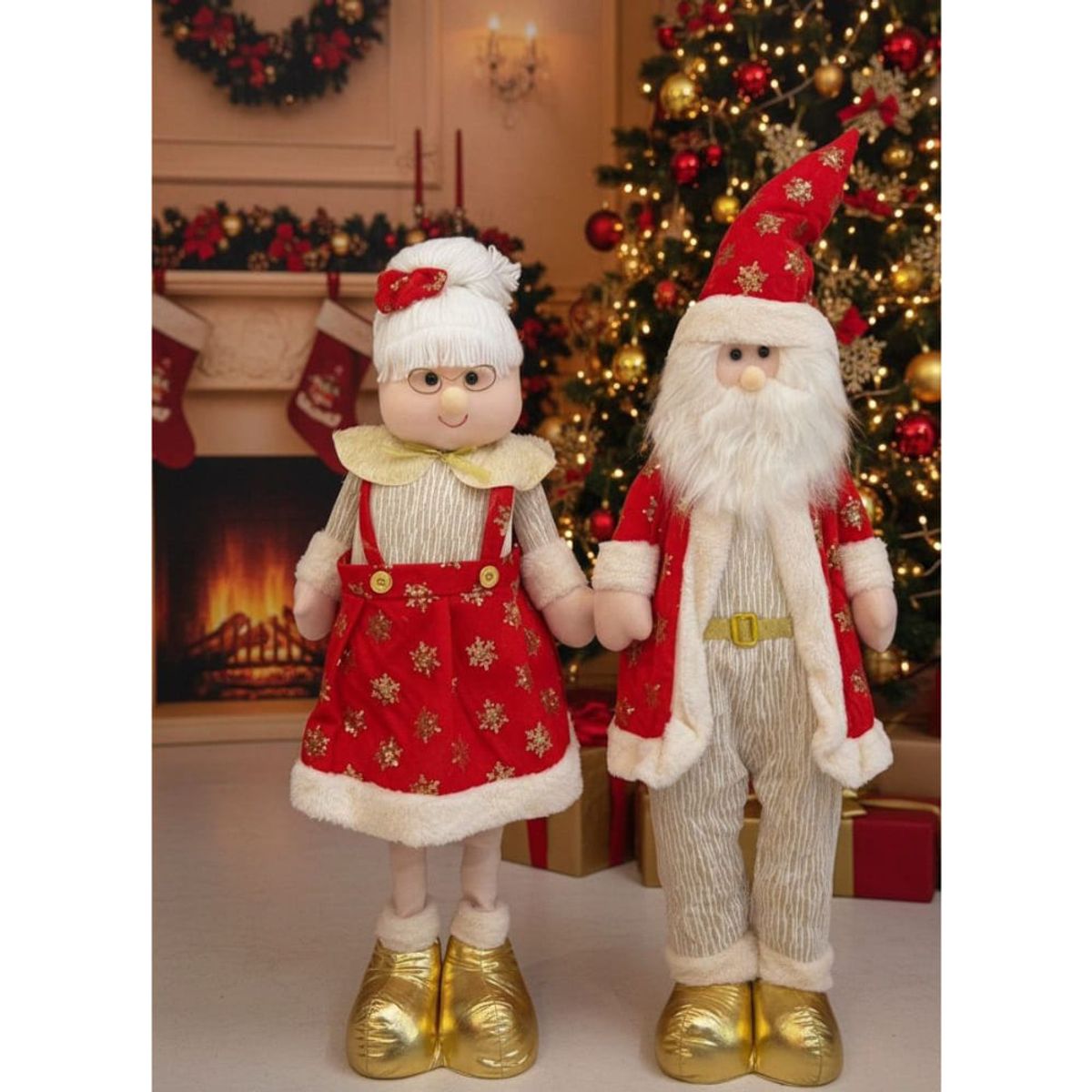 GENERICO - Pack x2 Papanoel Mamanoela Santa Claus Navidad Adorno Muñecos Grandes 70 Cm
