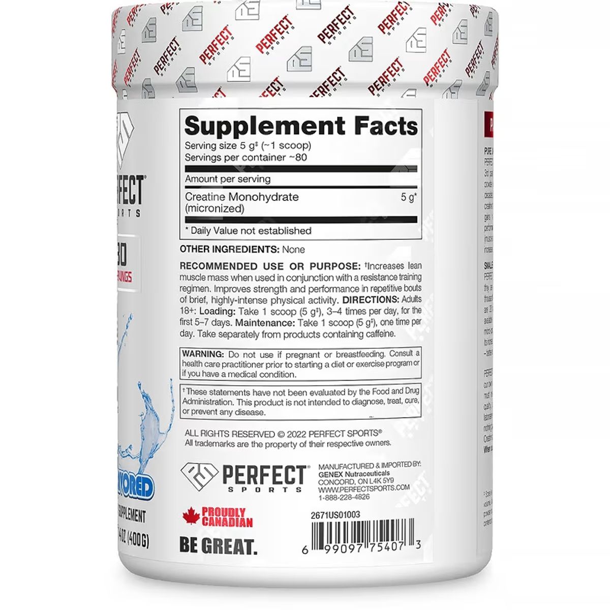 GENERICO - Creatina Perfect Sports PURE MICRONIZADA 400 Gramos