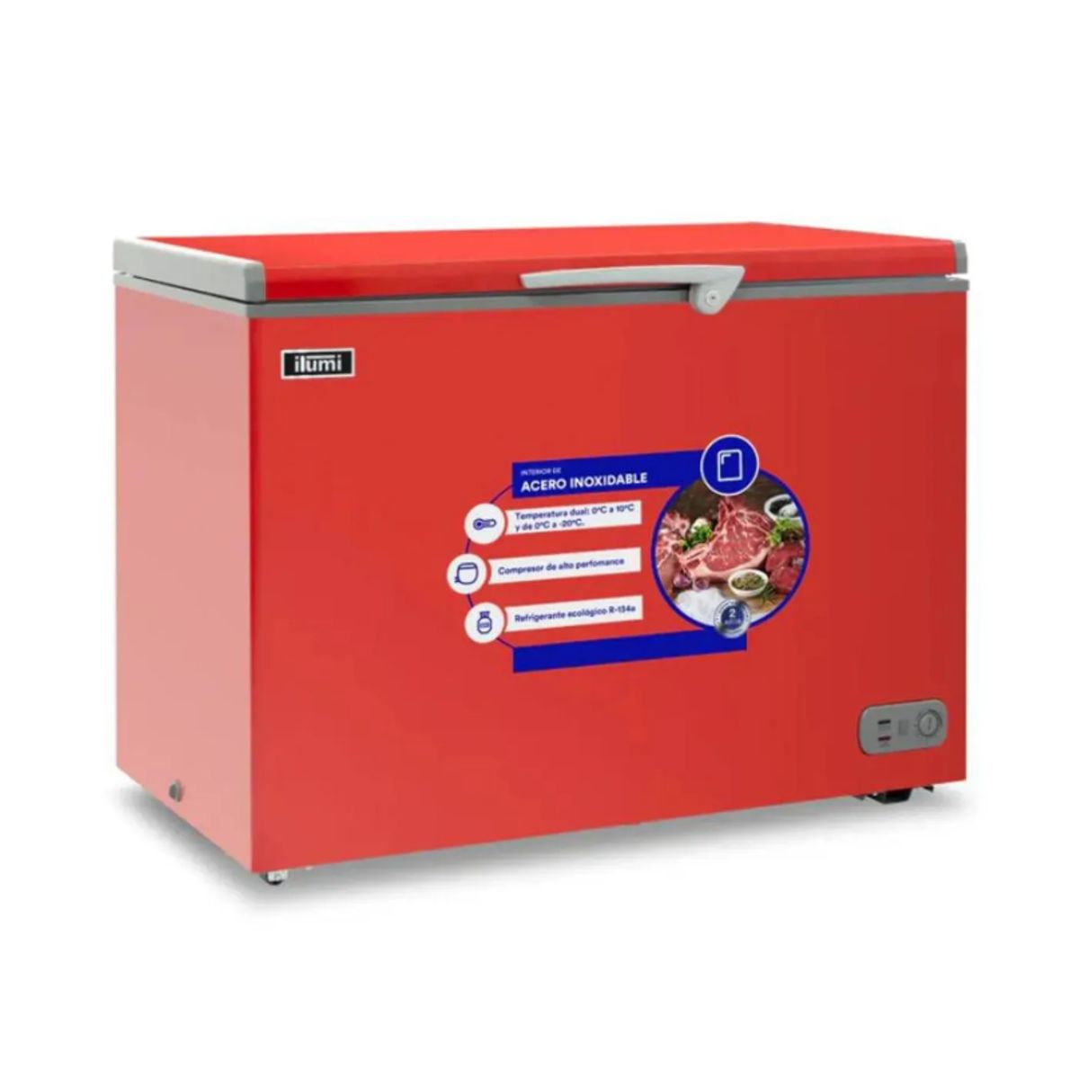 ILUMI - Congelador Ilumi 340L con Tina de Acero Inoxidable TFI-3400RE - Rojo