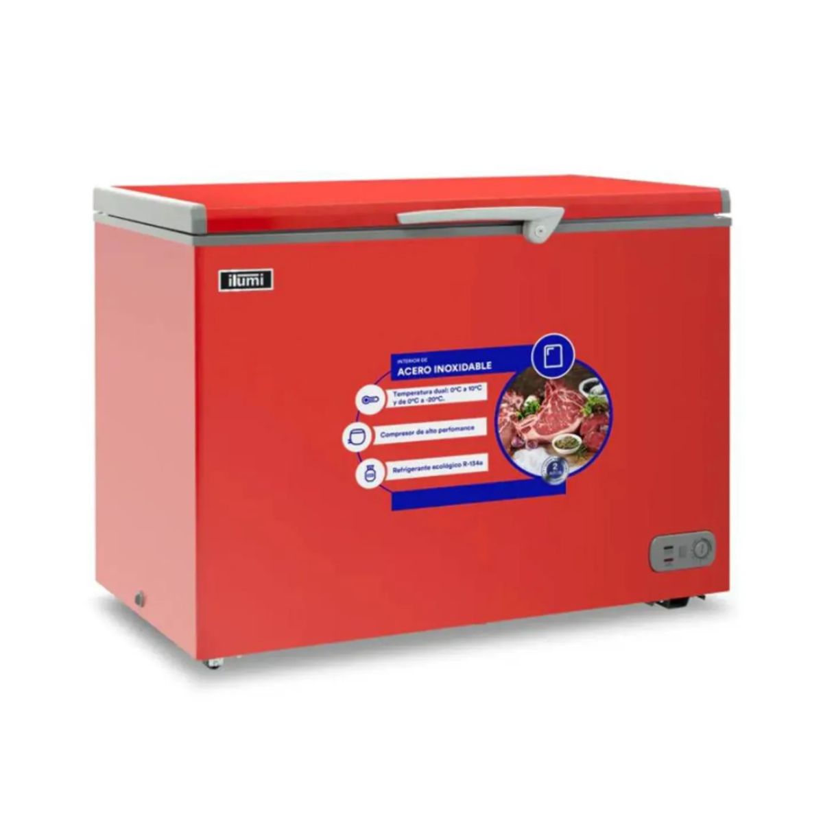 ILUMI - Congelador Ilumi 340L con Tina de Acero Inoxidable TFI-3400RE - Rojo