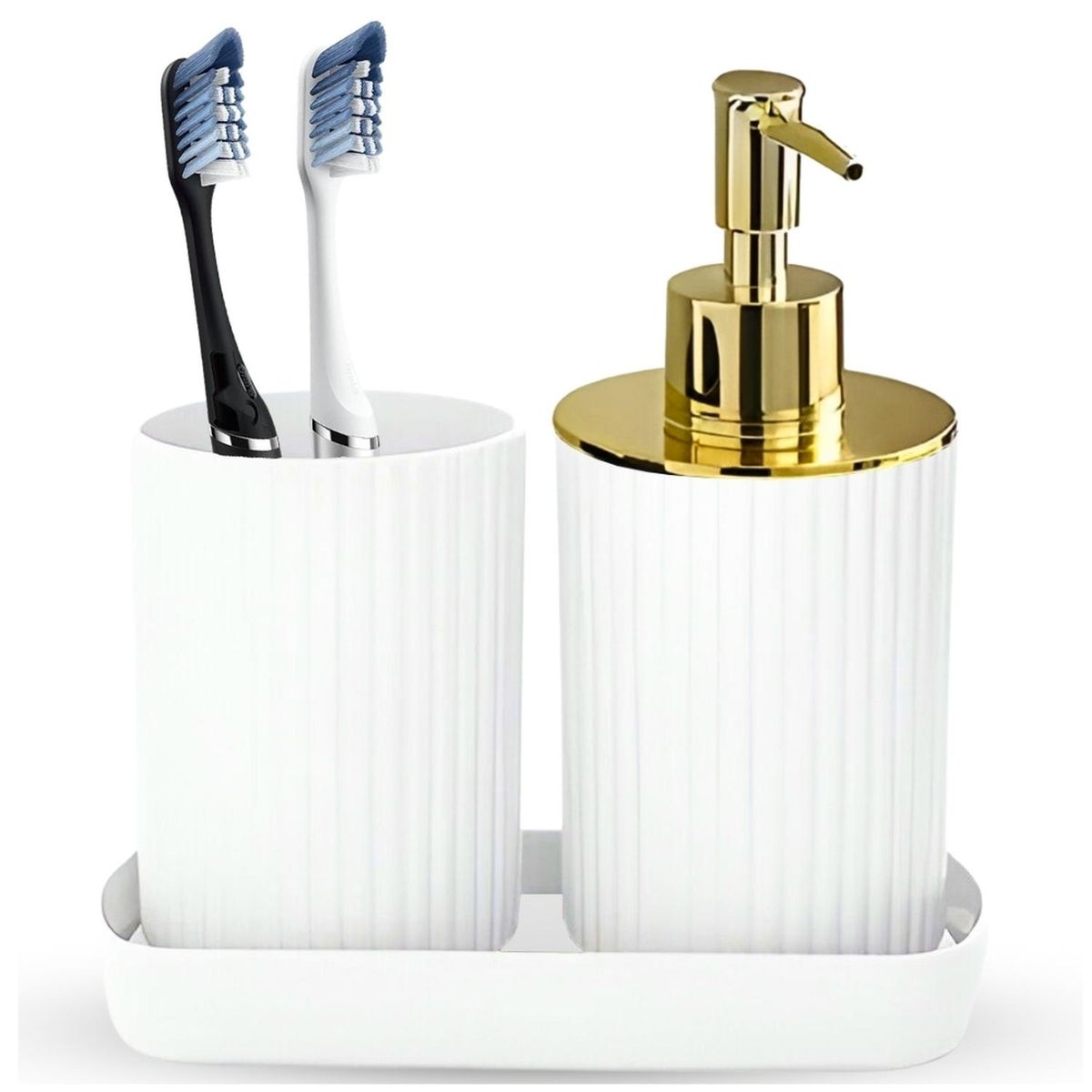 MINARI - Set de 3 Accesorios para Baño Dispensador de Jabón Elegante Blanco KB3