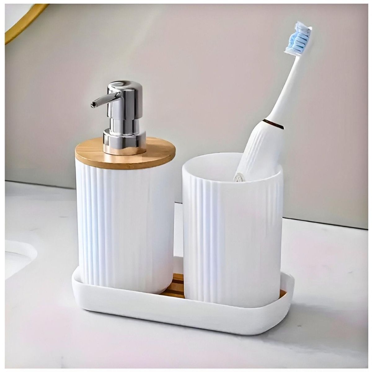 MINARI - Set de 3 Accesorios para Baño Dispensador de Jabón Elegante Blanco KB3