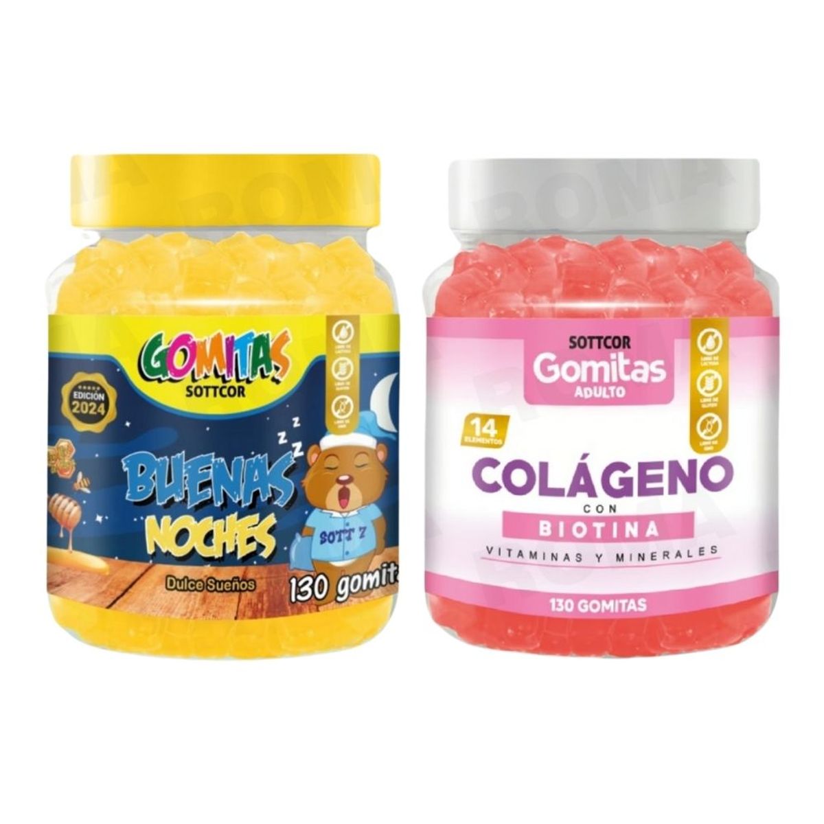 SOTTCOR LABS - PACK 2 GOMITAS BUENAS NOCHES NIÑOS 130UND + COLAGENO ADULTOS 130UND