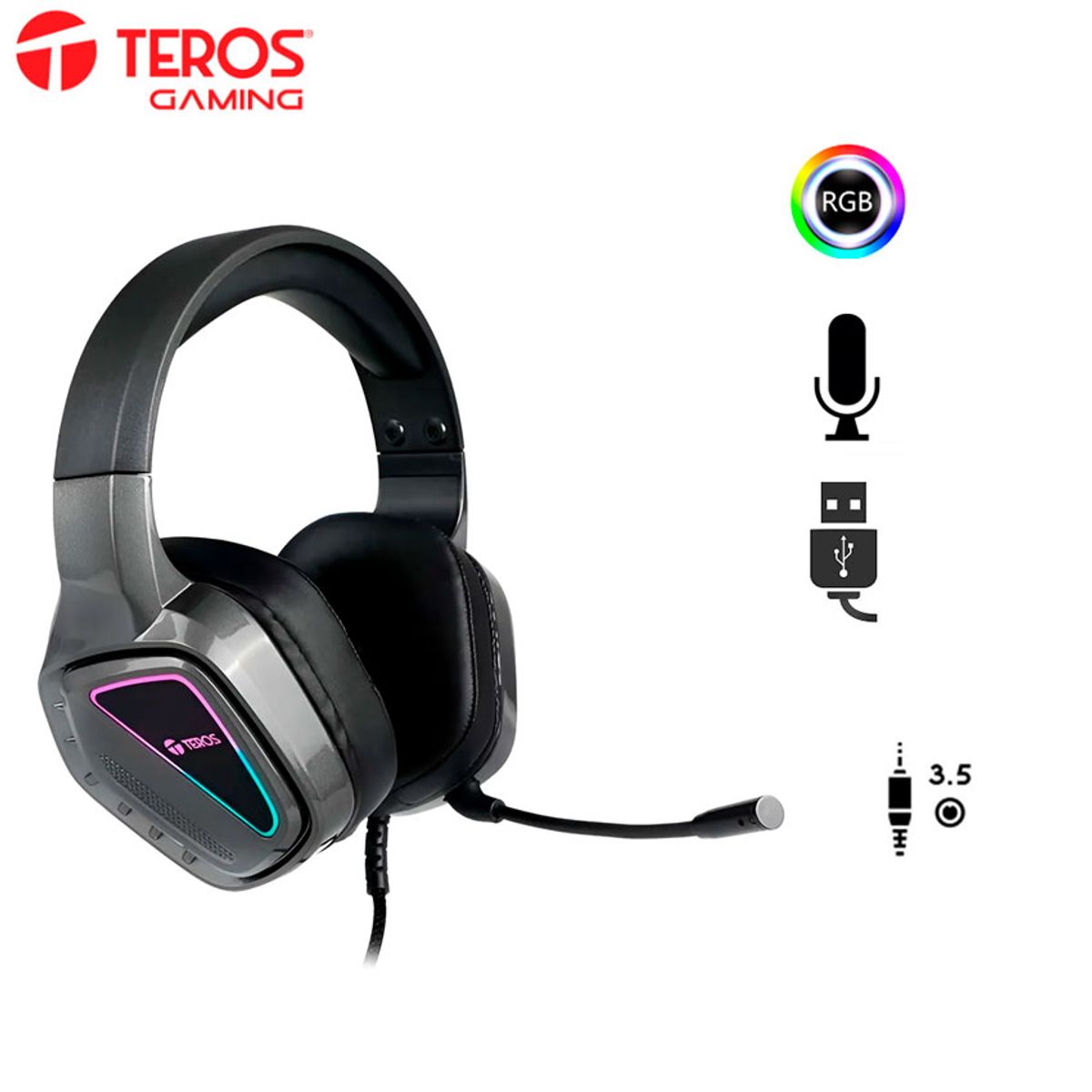 TEROS - Audifono Gaming Teros TE-8171N con Micrófono y RGB  Negro