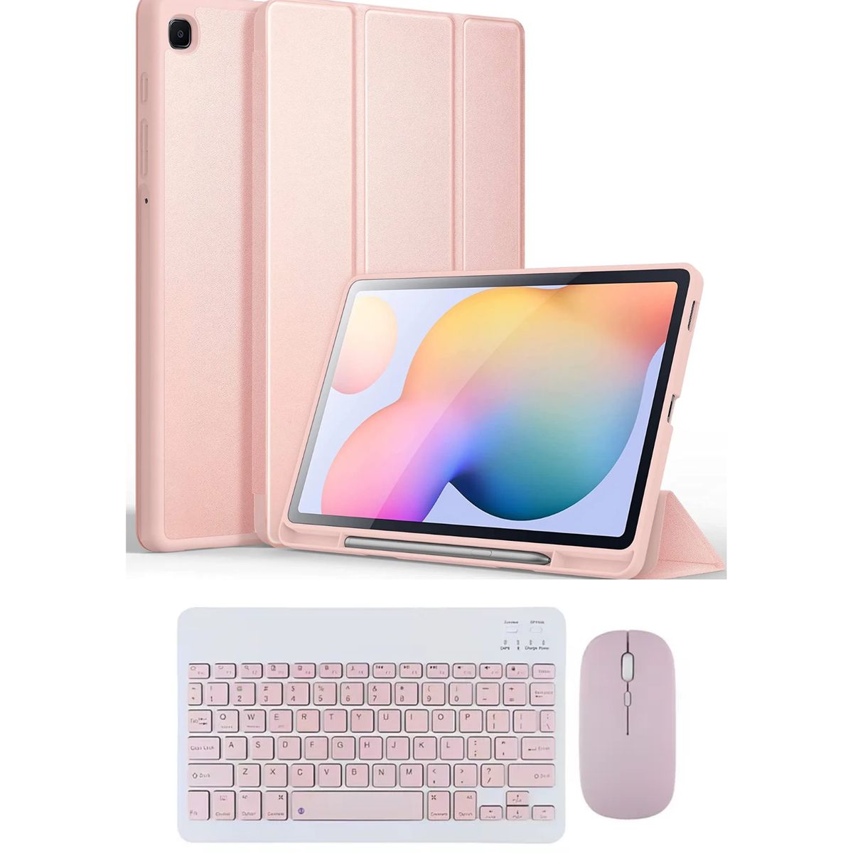 SPACE - case Samsung s6 lite teclado con mouse rosado teclado por fuera