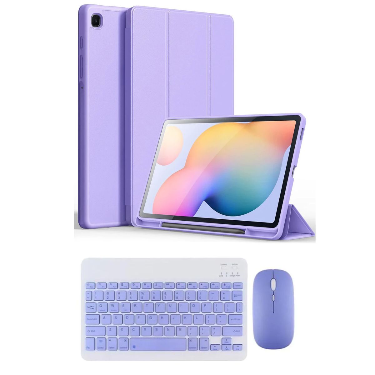 SPACE - case Samsung s6 lite teclado con mouse Lila teclado por fuera