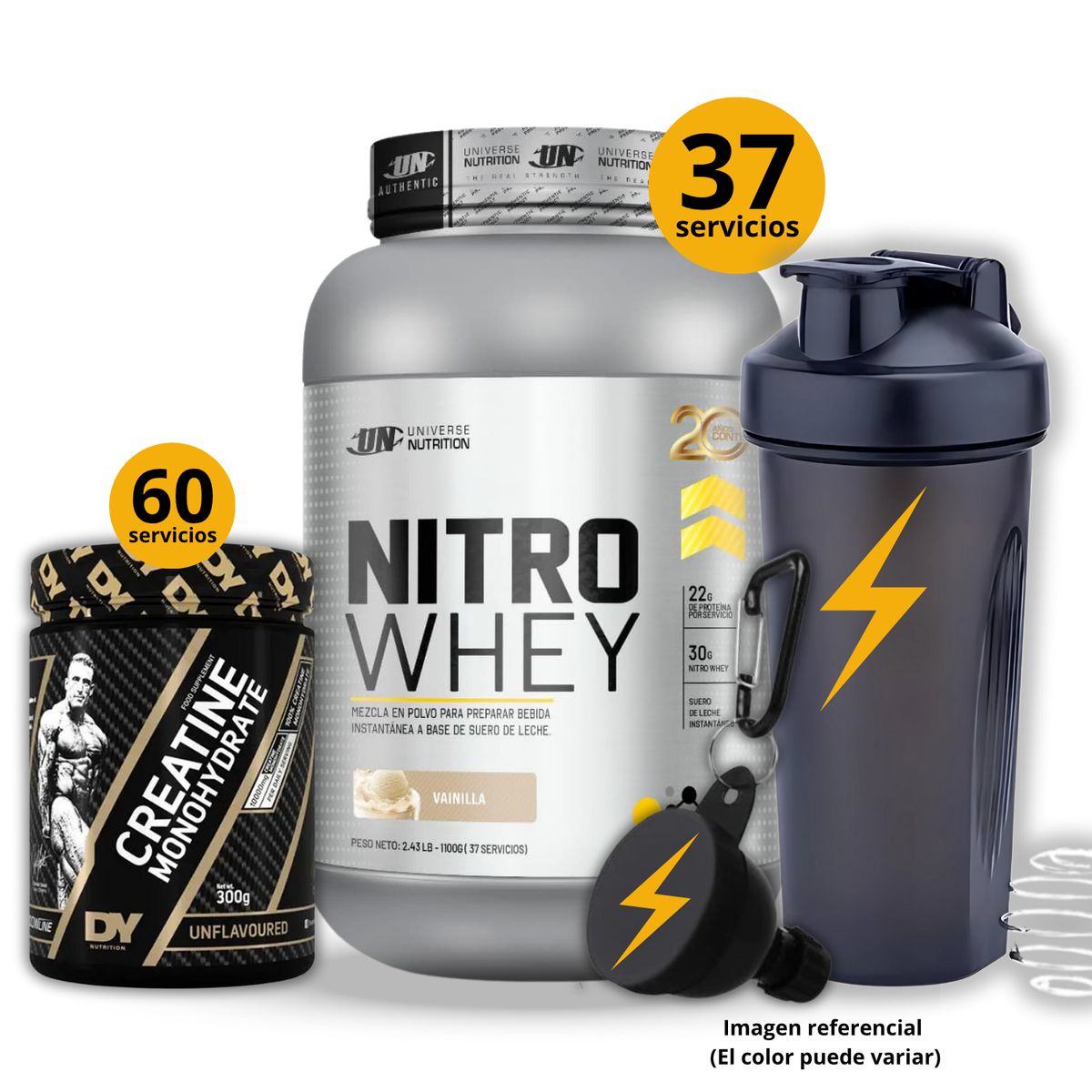 UNIVERSE NUTRITION - Proteína Nitro whey de 1kg Vainilla + Creatina DY de 300gr + regalos