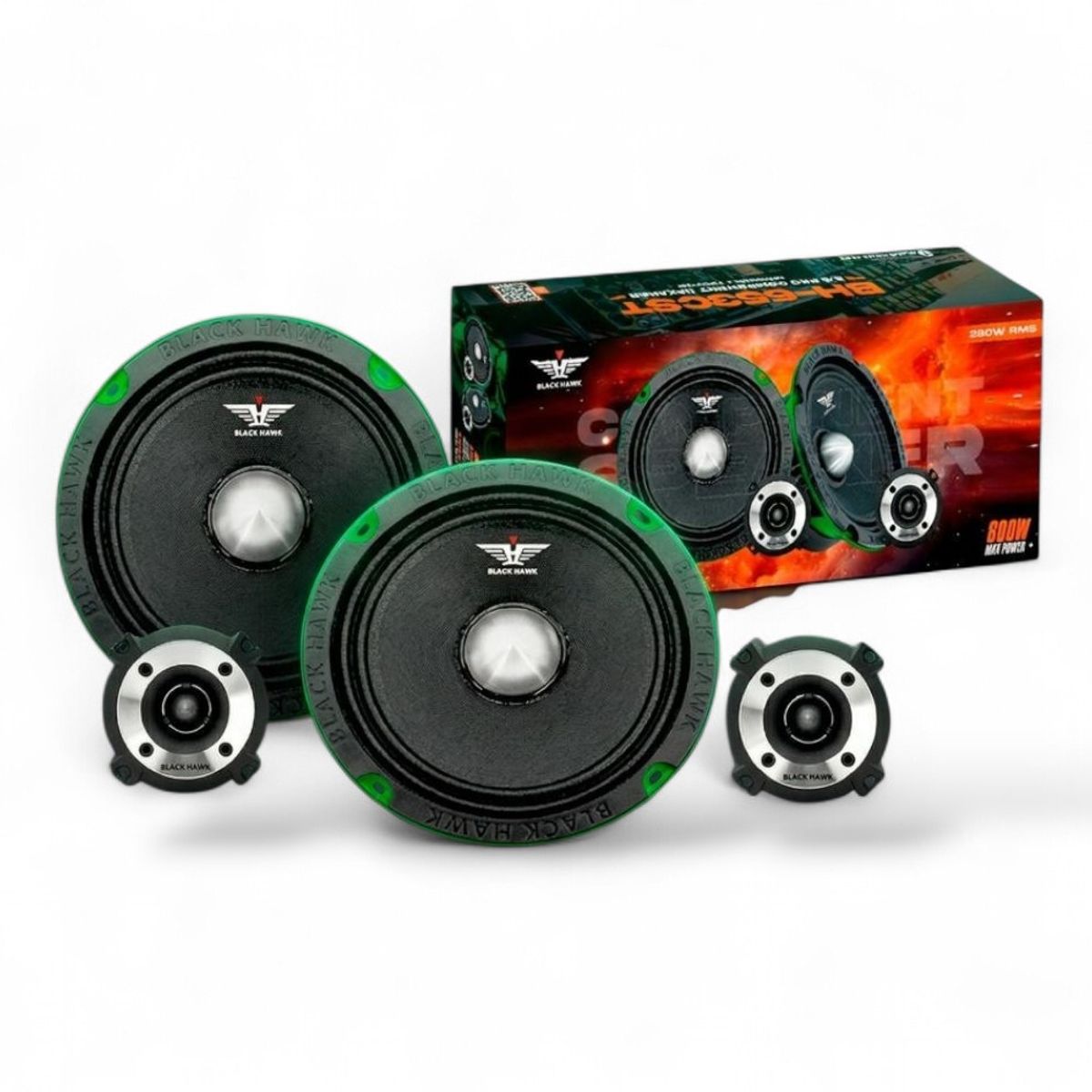 BLACK HAWK - Parlantes Medios Rango 6.5 Pulgadas 800W + Tweeter Bala Black Hawk
