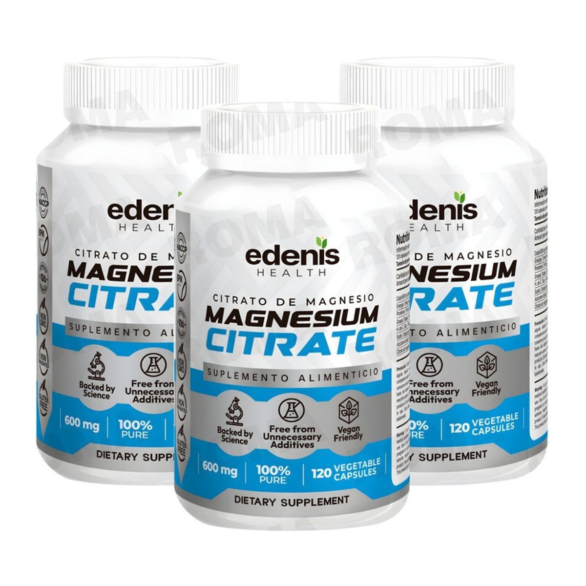 GENERICO - PACK 3 CITRATO DE MAGNESIO 120 CÁPSULAS EDENIS HEALTH