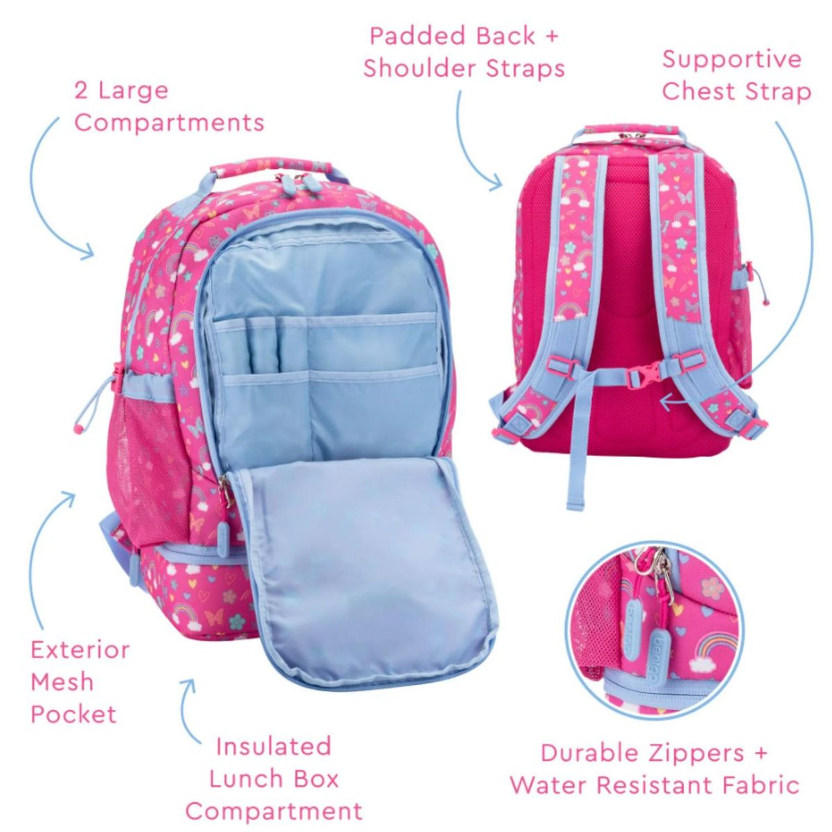 BENTGO - Mochila Bentgo Kids 2 en 1 - Arcoiris y Mariposas