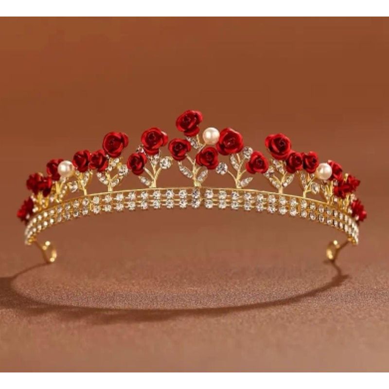 GENERICO - Corona Tiara De Cumpleaños Rosas y Cristales