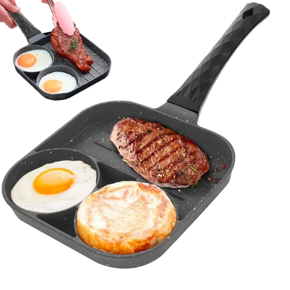 INSPIRA - Kit Sartén Antiadherente 3 Divisiones más Aceitera con Brocha de Silicona