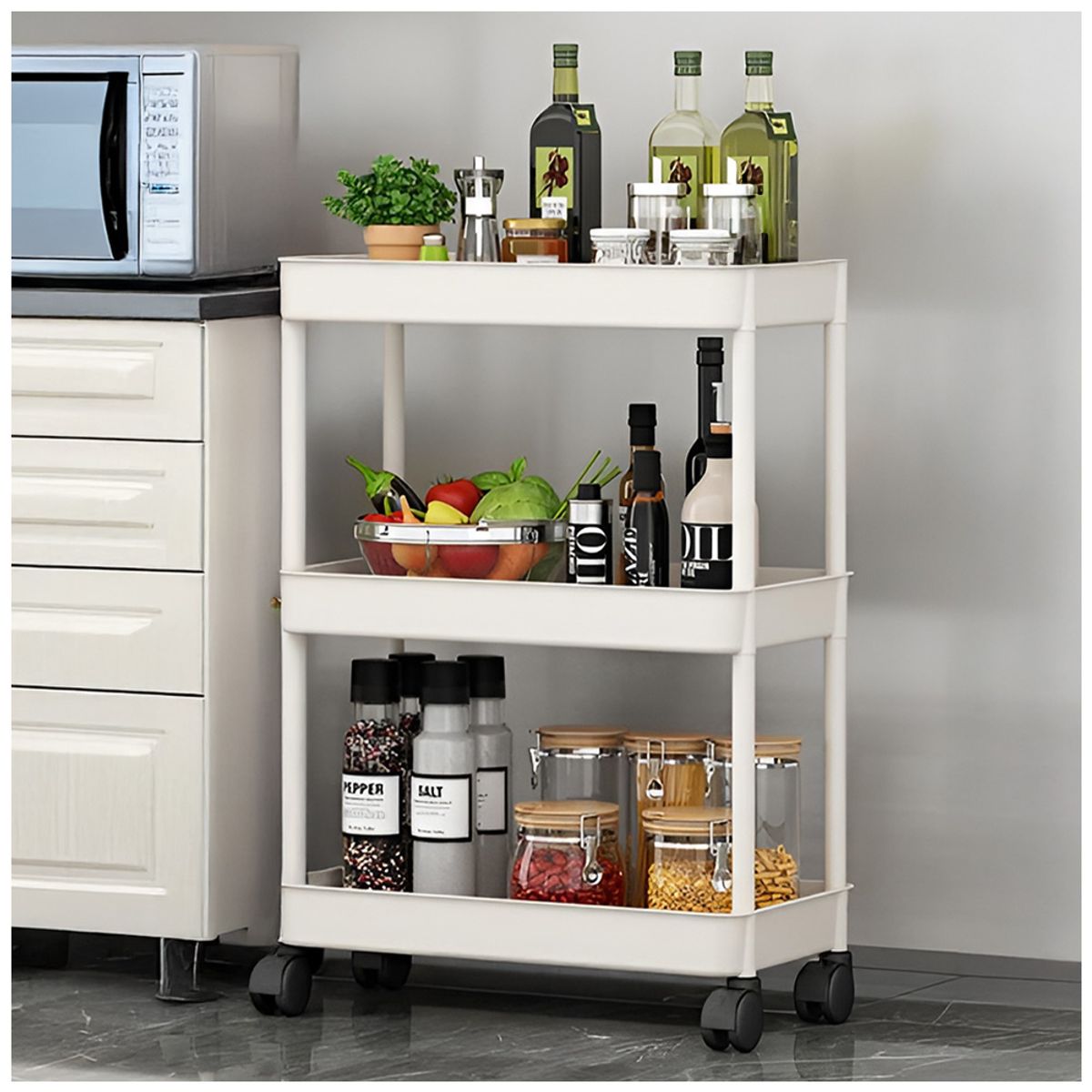 KELLER - Carrito Organizador Estante 3 Niveles con Ruedas para Cocina B23