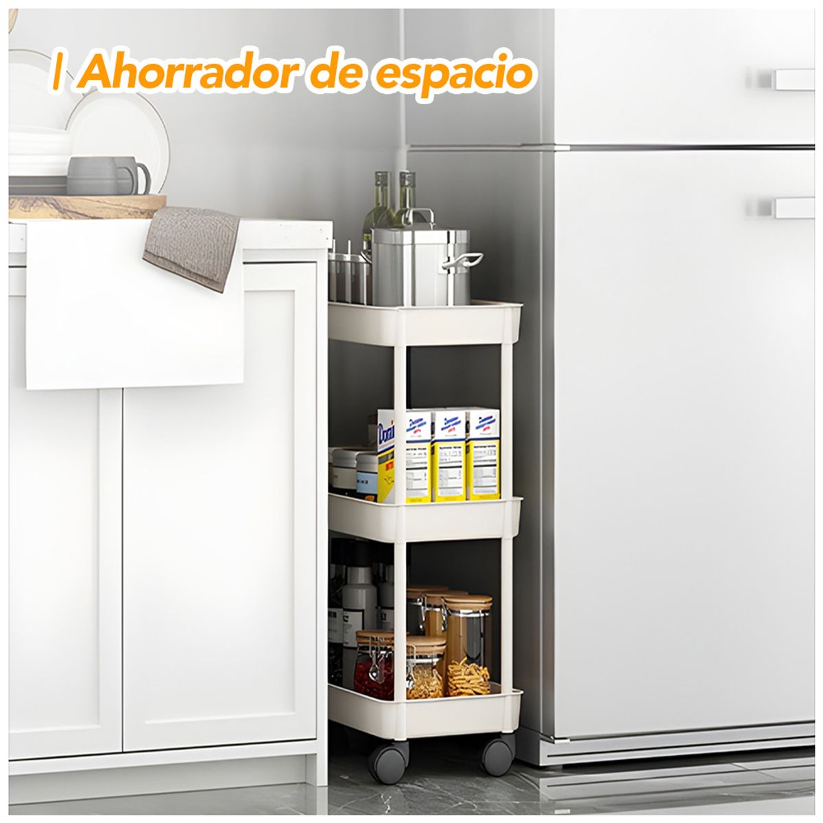 KELLER - Carrito Organizador Estante 3 Niveles con Ruedas para Cocina B23