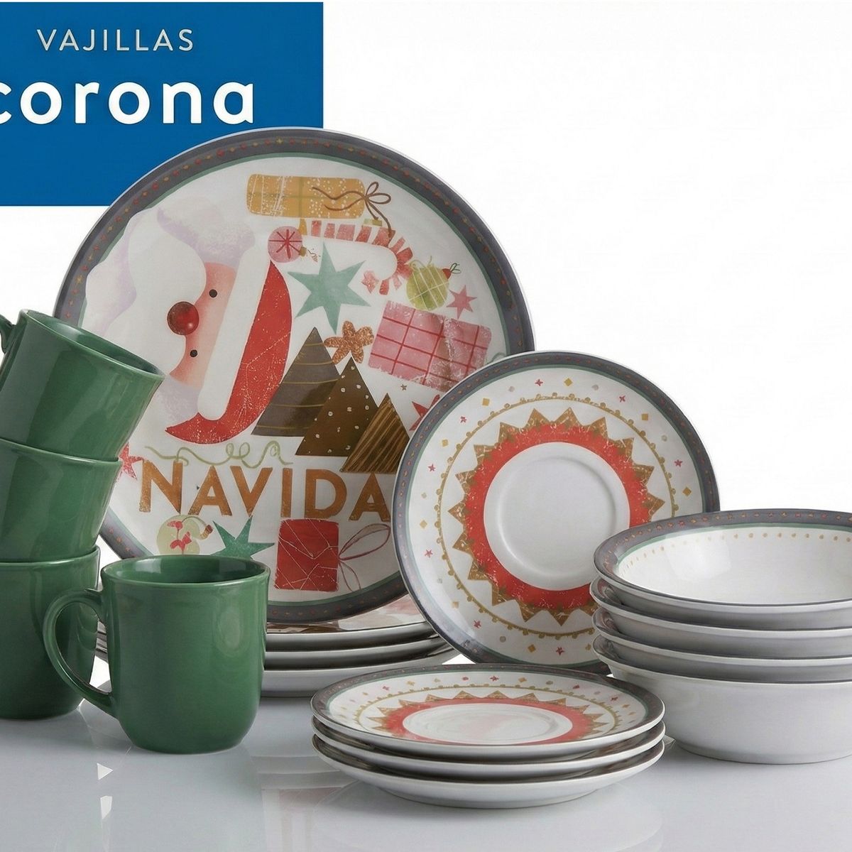 CORONA - Juego de Vajilla 16 Piezas Navidad - Corona