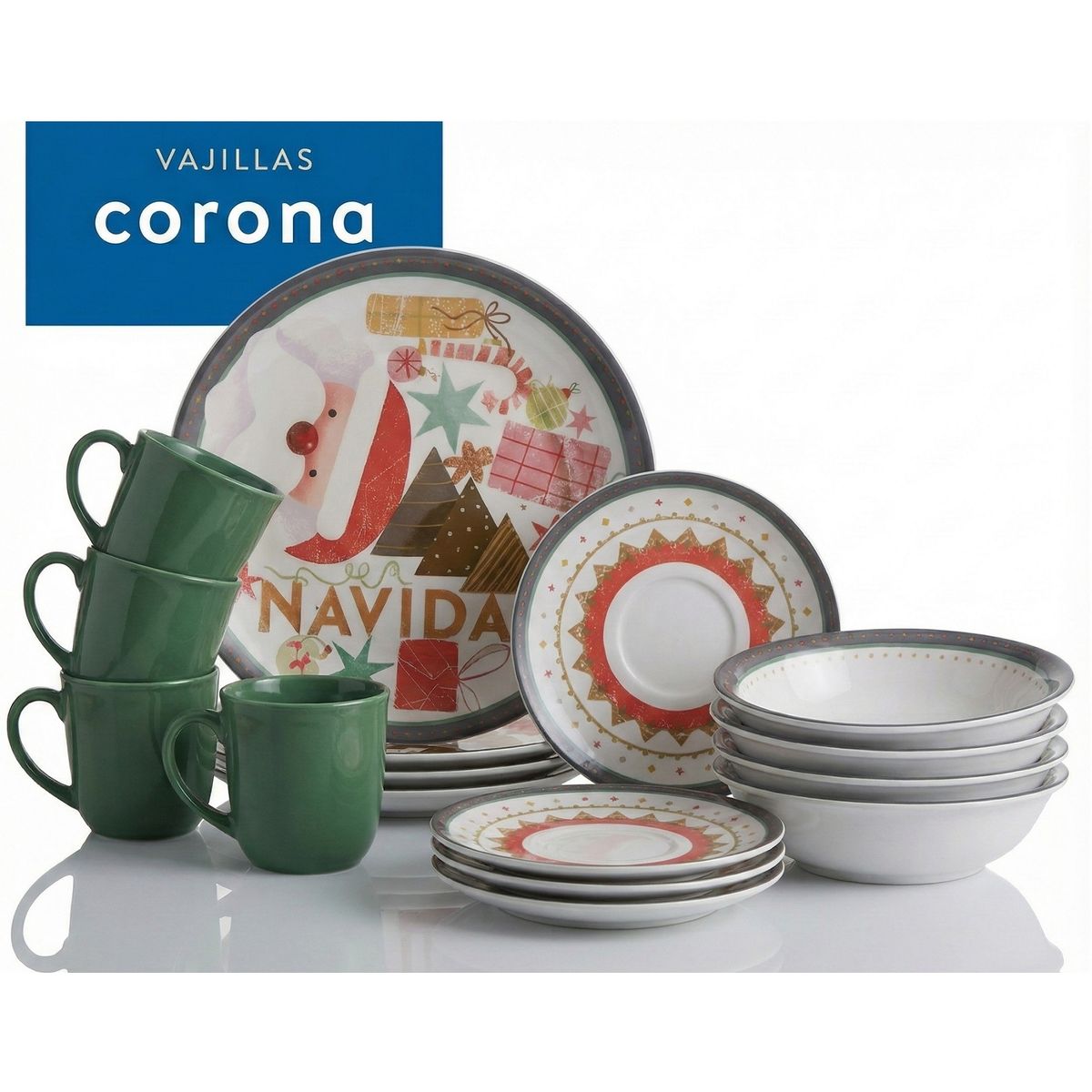 CORONA - Juego de Vajilla 16 Piezas Navidad - Corona