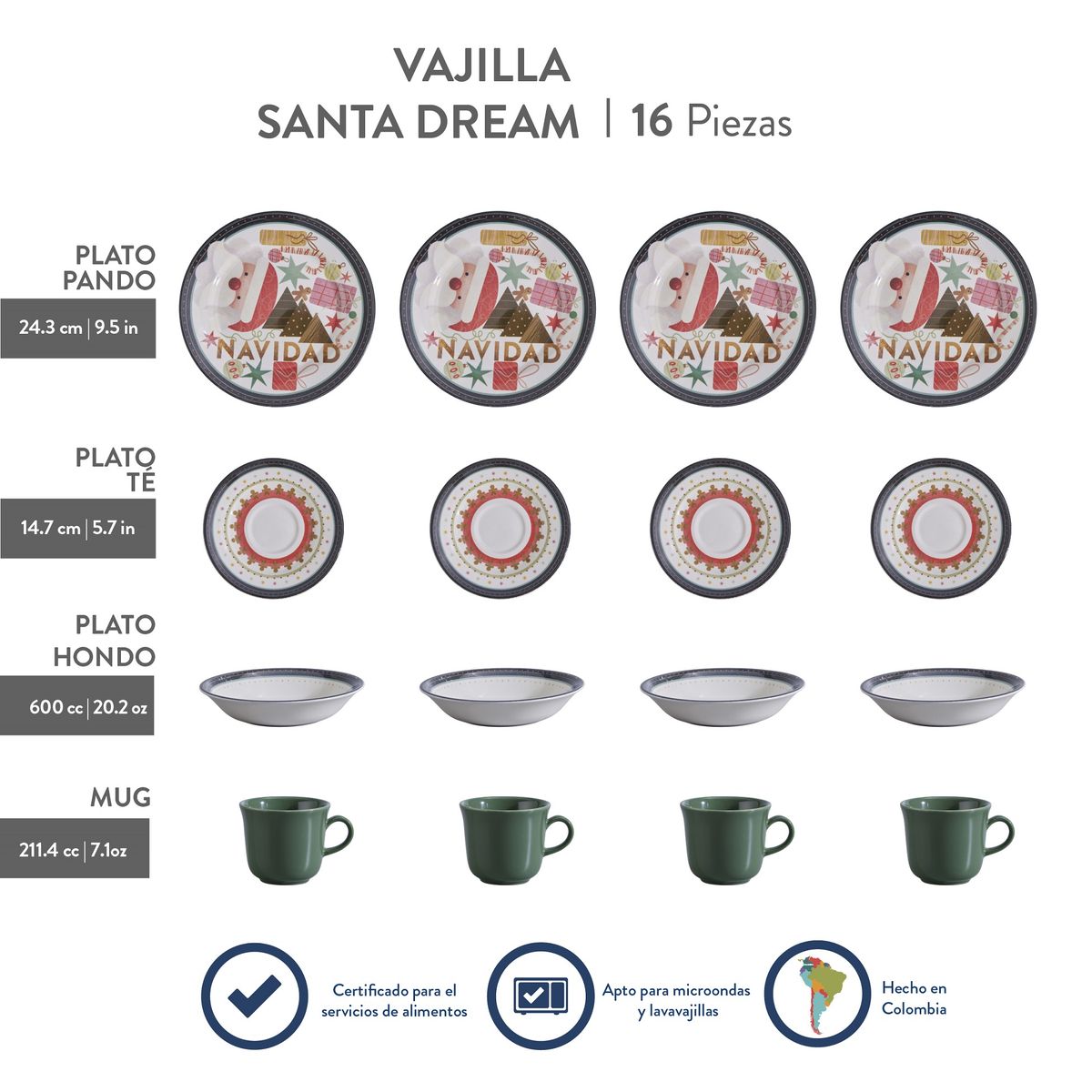 CORONA - Juego de Vajilla 16 Piezas Navidad - Corona