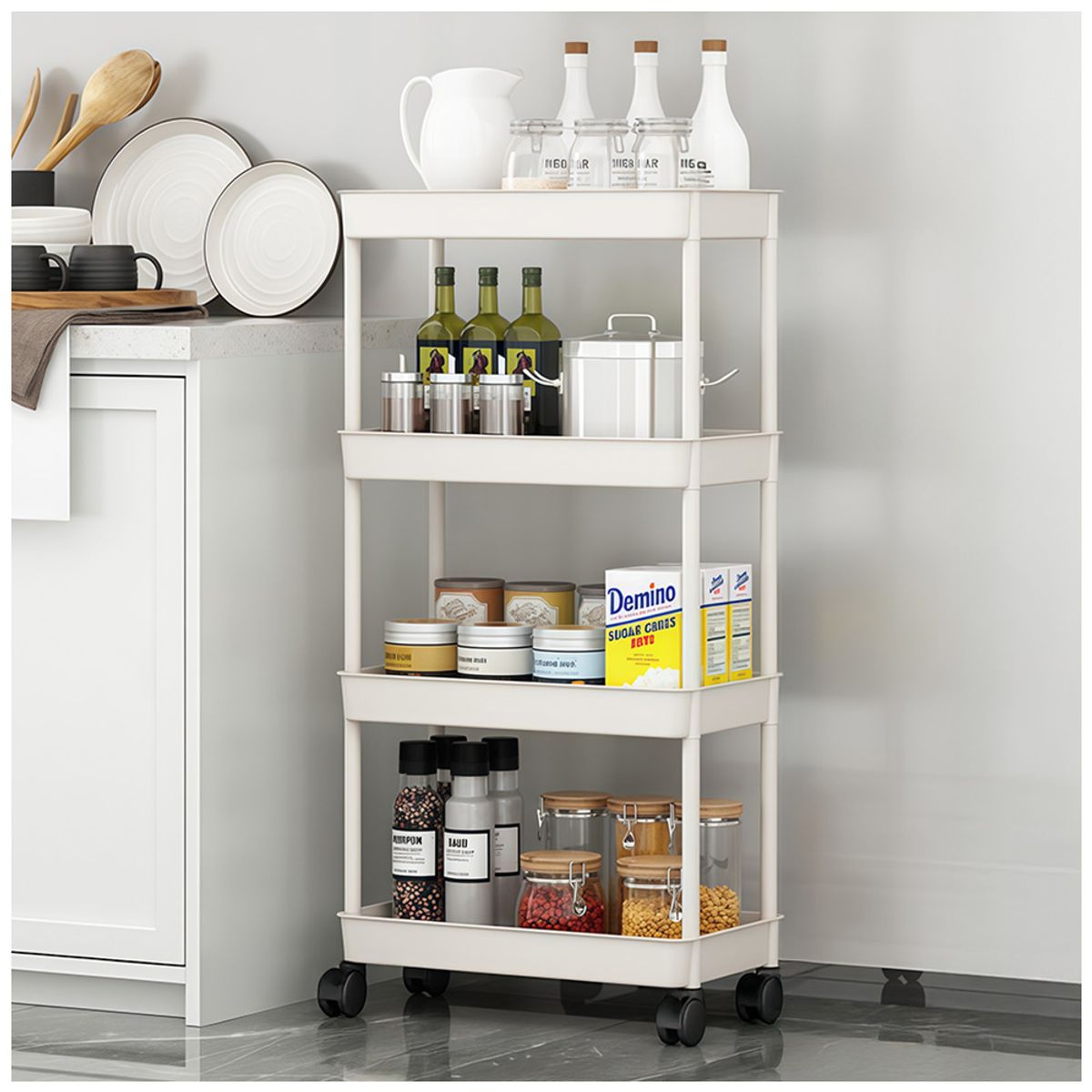 KELLER - Carrito Organizador Estante 4 Niveles con Ruedas para Cocina B24