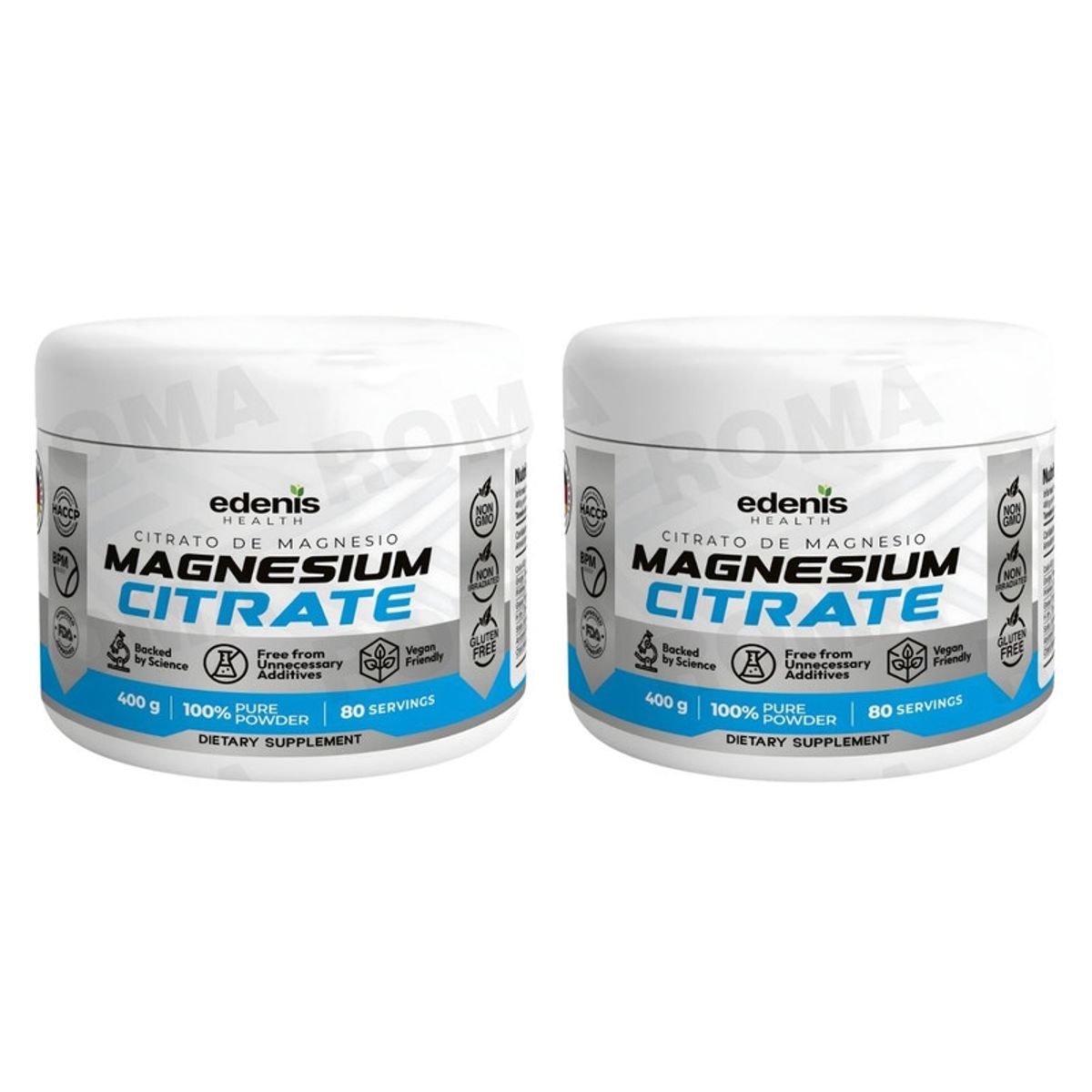 EDENIS HEALTH - PACK 2 CITRATO DE MAGNESIO 400G EN POLVO EDENIS HEALTH