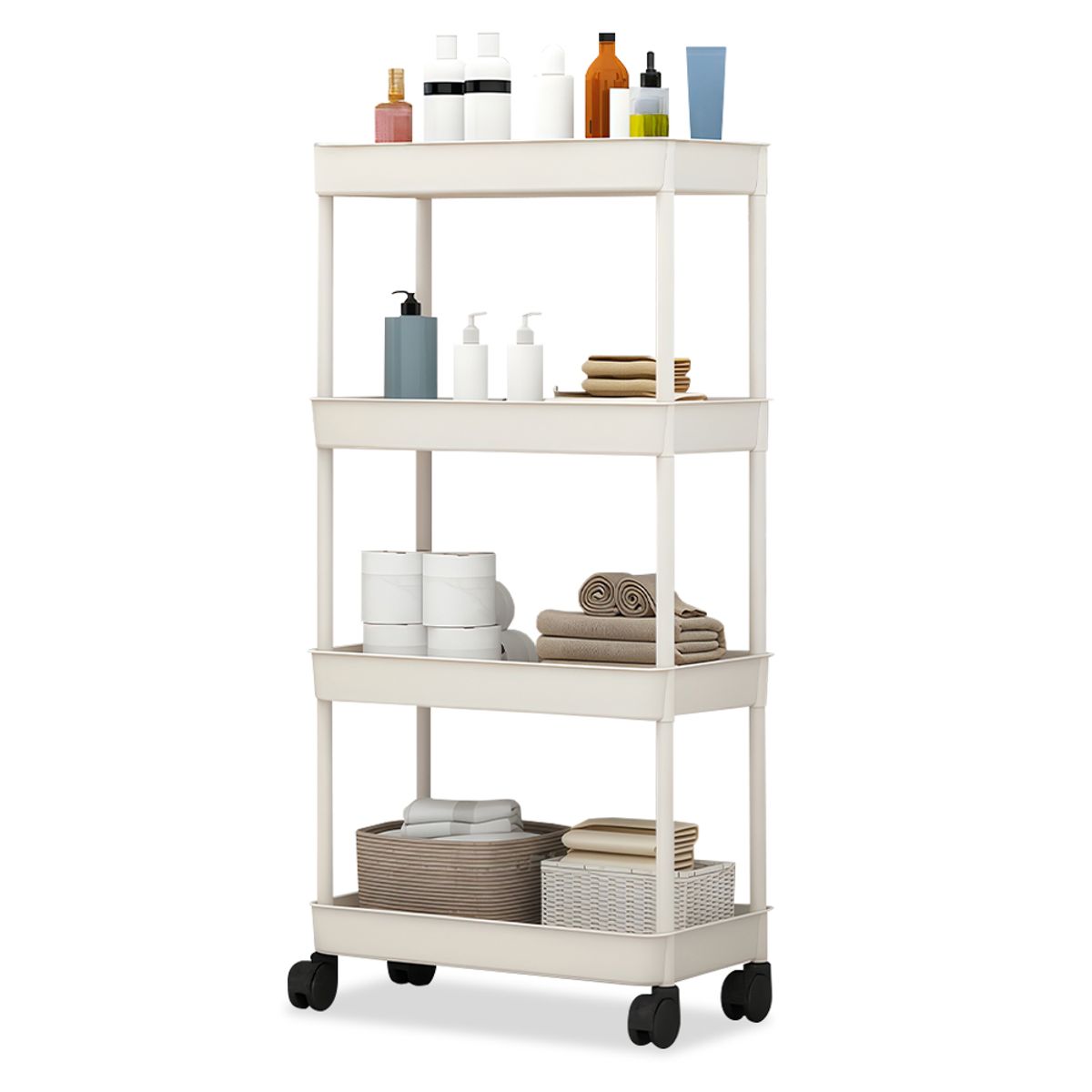 KELLER - Carrito Organizador Estante 4 Niveles con Ruedas para Baño B24