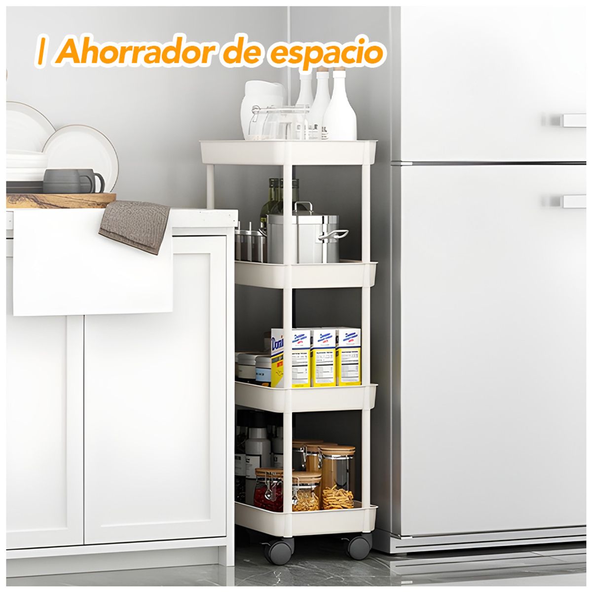KELLER - Carrito Organizador Estante 4 Niveles con Ruedas para Baño B24