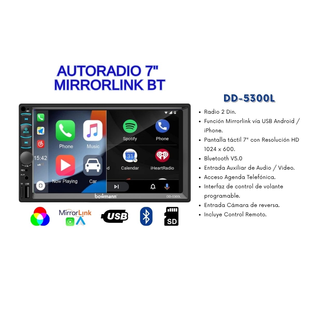 BOWMANN - Autoradio Bowmann Mirrorlink Android iOS 7 HD DD-5300L