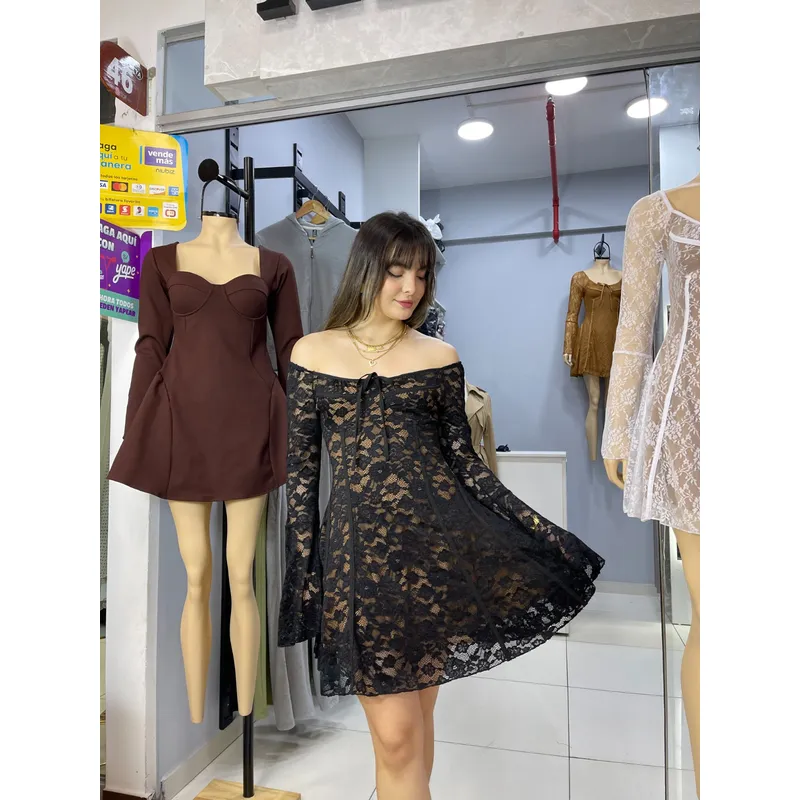 ALLEZ COLLECTION - VESTIDO ENCAJE MANGA LARGA