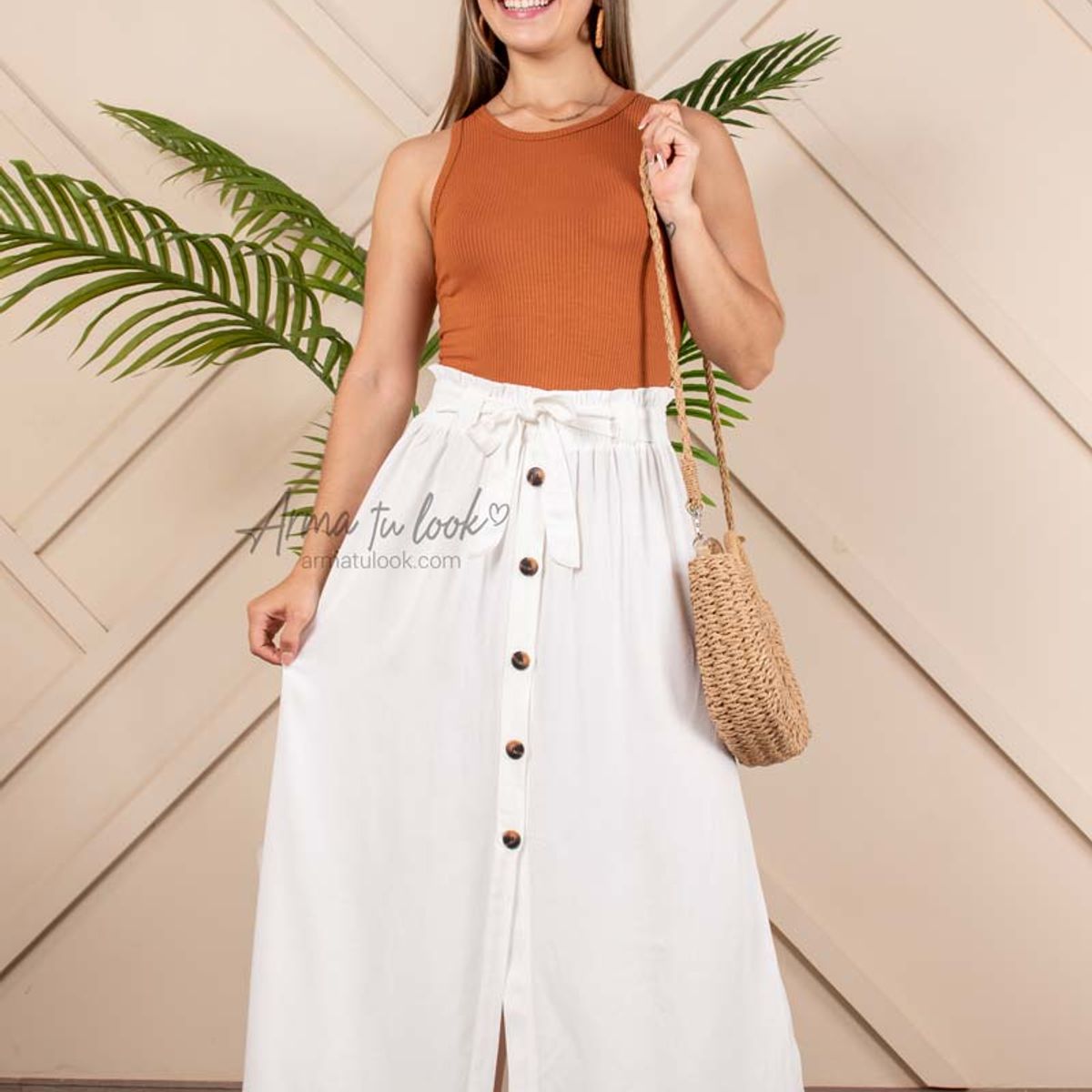 ARMA TU LOOK - FALDA SILVANA DE BOTONES CON CINTURÓN