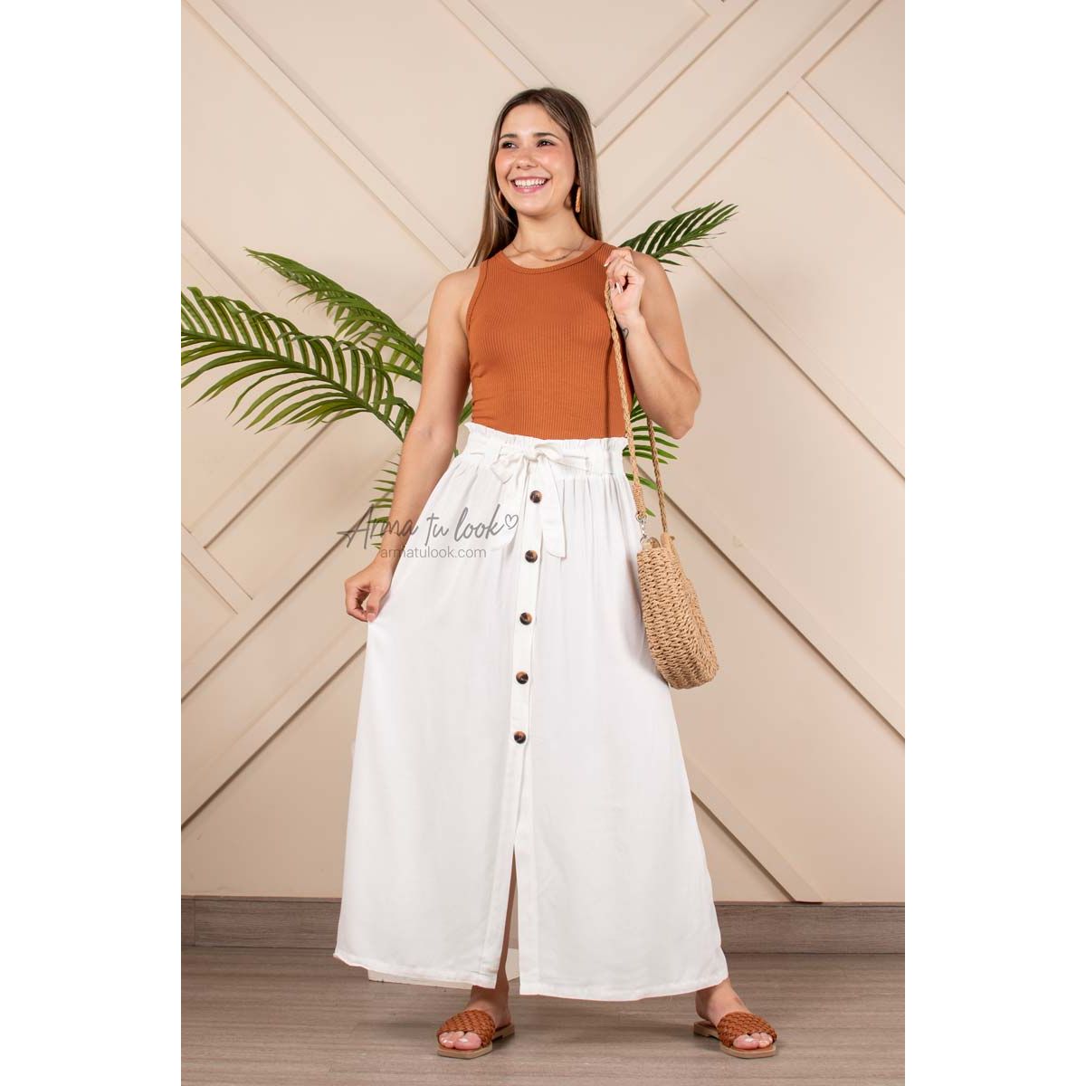 ARMA TU LOOK - FALDA SILVANA DE BOTONES CON CINTURÓN