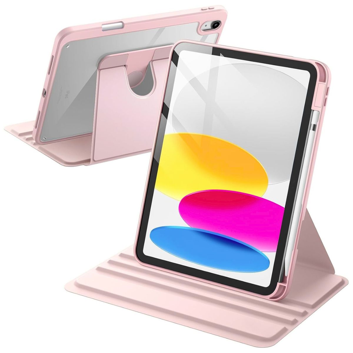 GENERICO - Funda Transparente Giratorio 360° para iPad A16 11th 10th GEN ROSADO