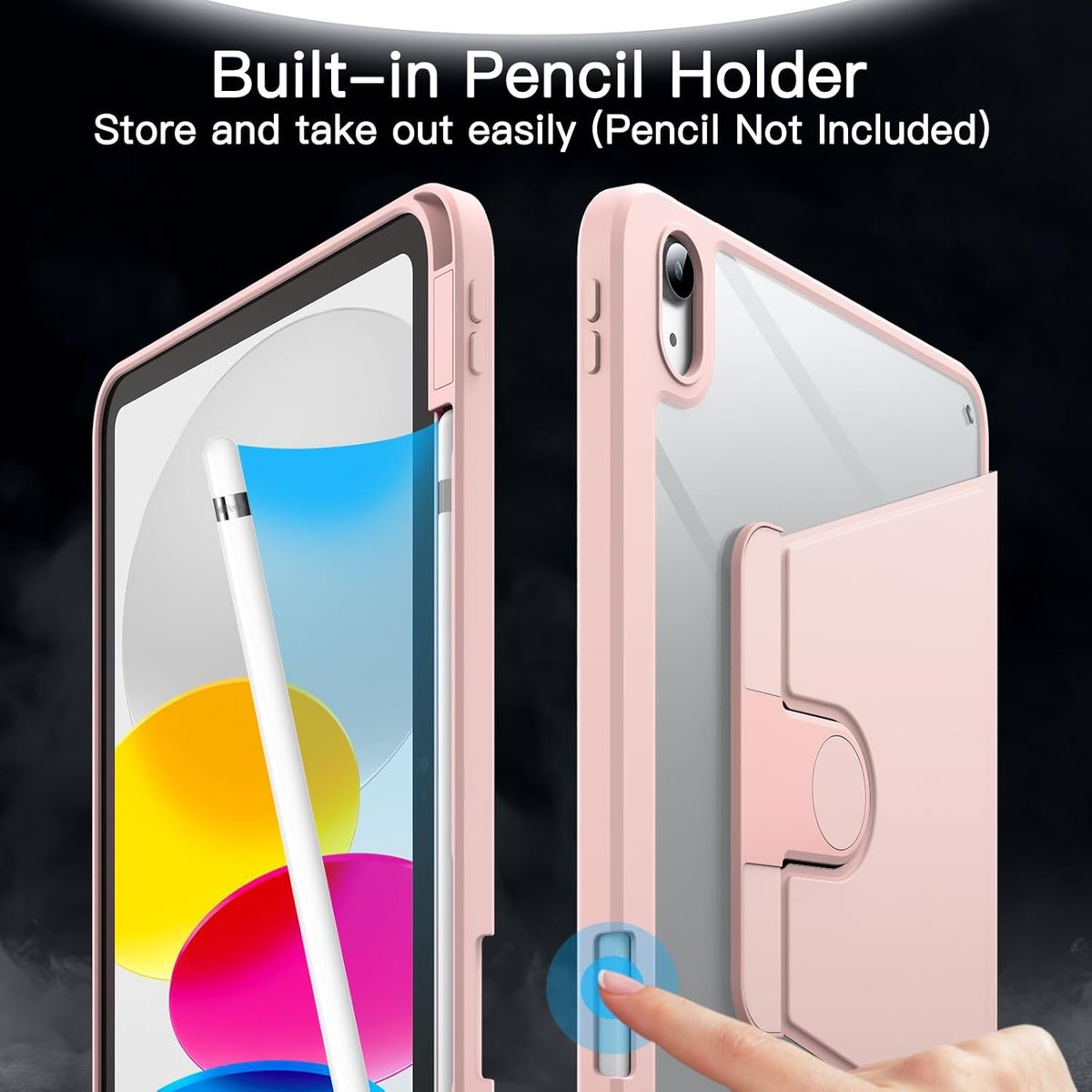 GENERICO - Funda Transparente Giratorio 360° para iPad A16 11th 10th GEN ROSADO