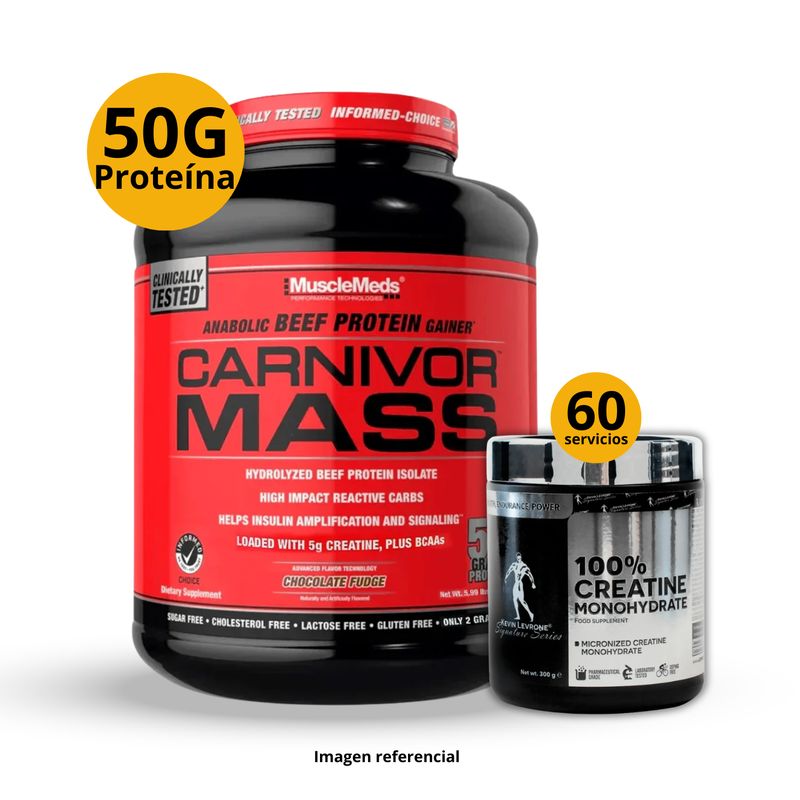 UNIVERSE NUTRITION - Ganador de masa Carnivor mass 6lb Chocolate + Creatina Kevin Levrone de 300gr + regalos
