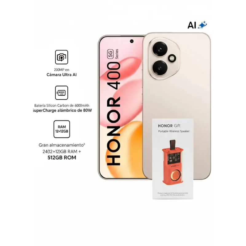 HONOR - HONOR 400 5G DORADO 12RAM 512GB REGISTRADO + PORTABLE WIRELESS SPEAKER