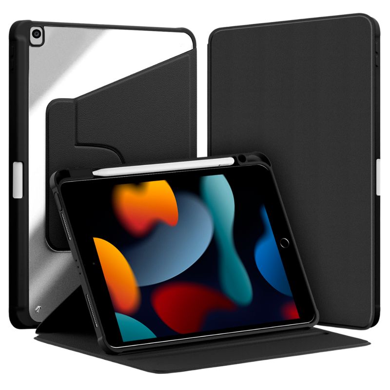 GENERICO - Funda Transparente Giratorio 360° para iPad 7 / 8 / 9 Gen.10 2" Negro