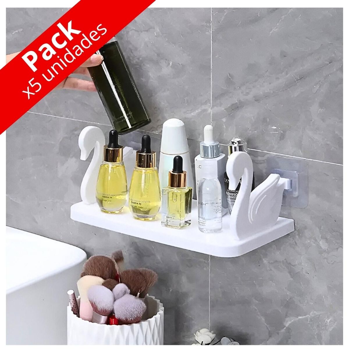 MINARI - Pack x5 Estante Repisa Flotante Organizador de Pared Cisne BL 371F