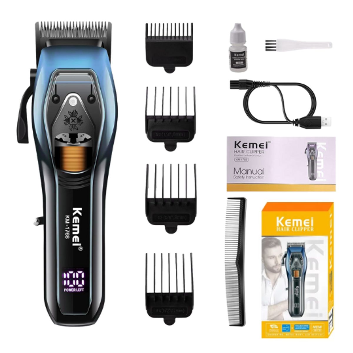 GENERICO - Set Profesional de Cortadora de Cabello Digital Kemei KM-1768