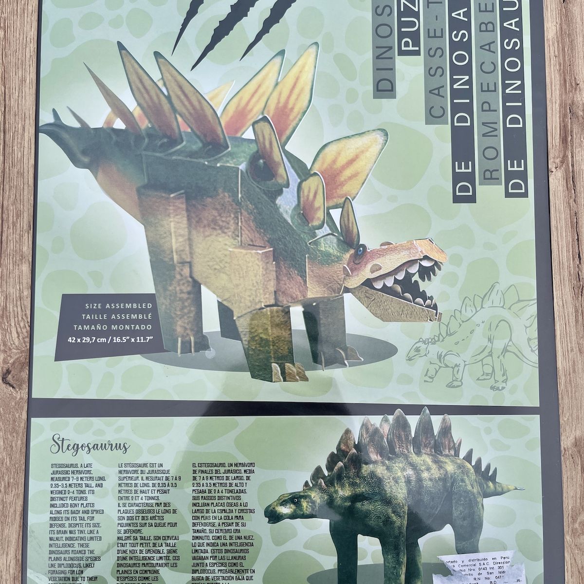 GENERICO - Rompecabezas Dinosaurio 3D Puzzle 42x297cm Estegosaurio