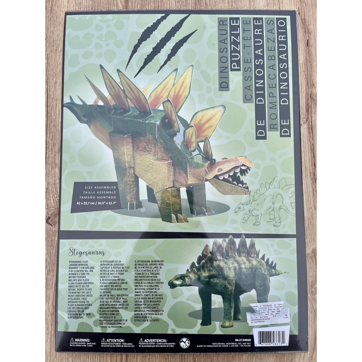 GENERICO - Rompecabezas Dinosaurio 3D Puzzle 42x297cm Estegosaurio