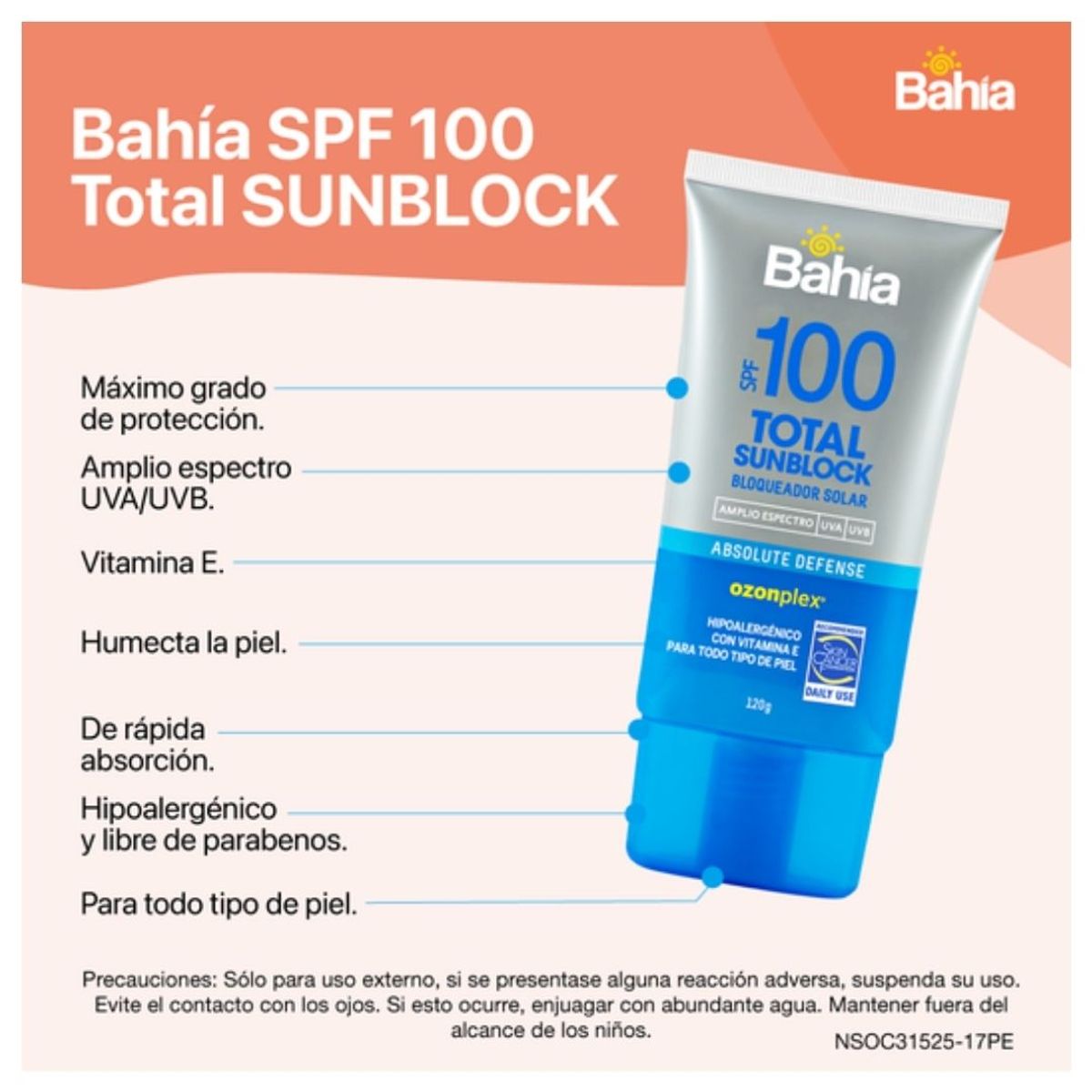 BAHIA - Bloqueador Solar Bahía Amplio Espectro SPF100 120Gr