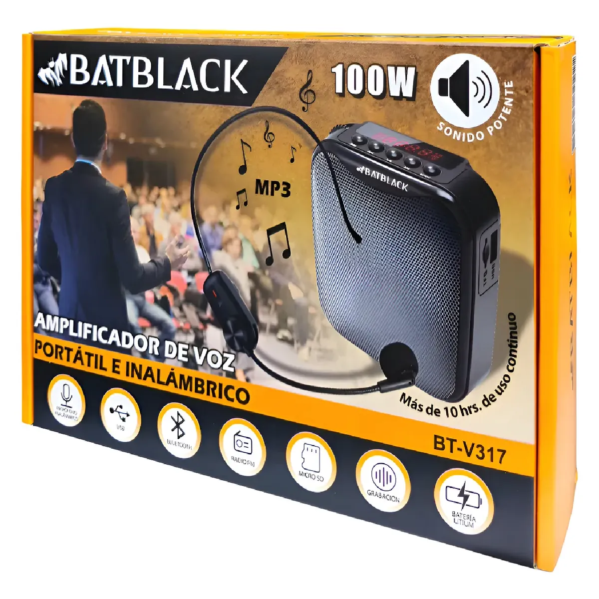BATBLACK - Parlante Portátil para Charlas y Conferencias Batblack BT-V317 Negro