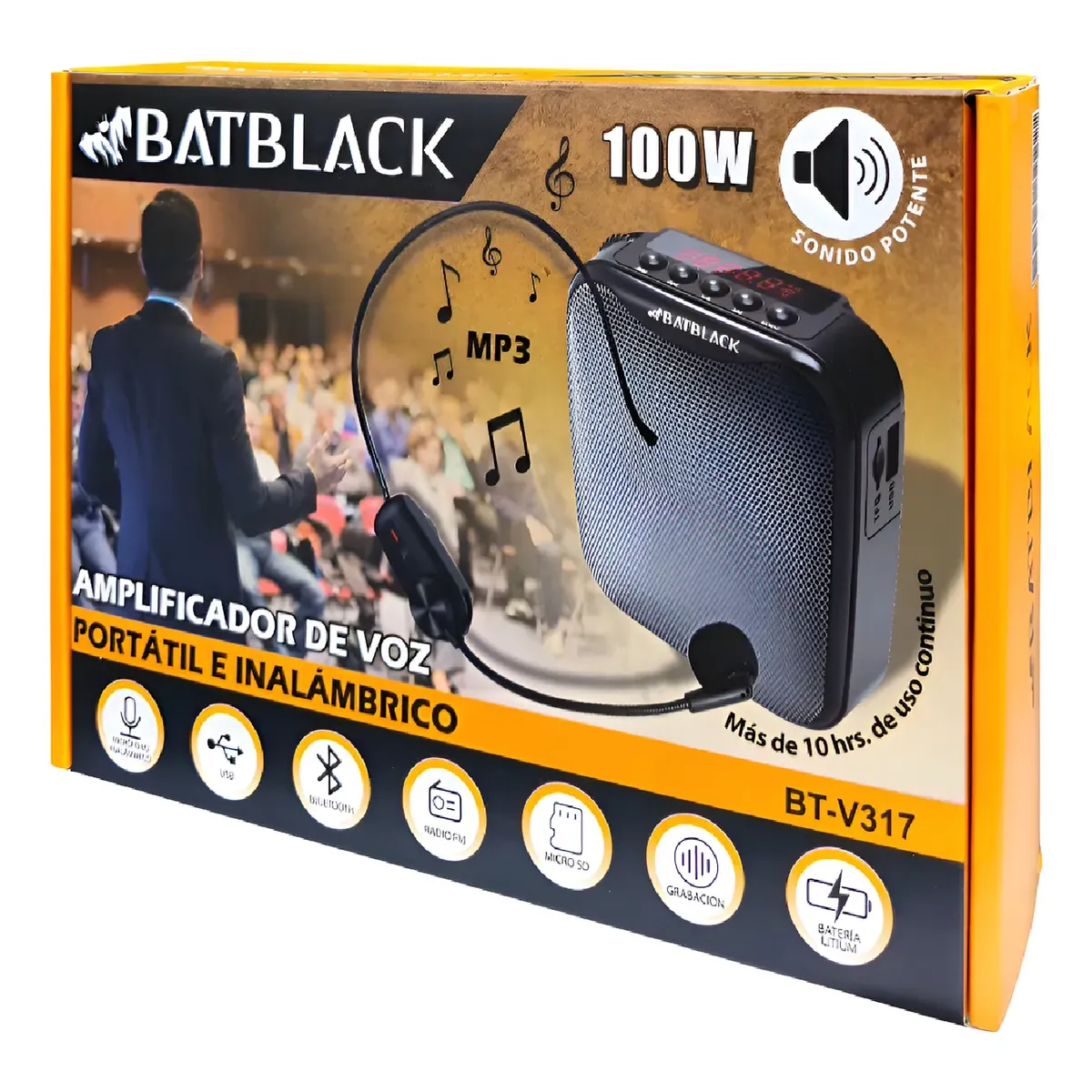 BATBLACK - Parlante Portátil para Charlas y Conferencias Batblack BT-V317 Negro