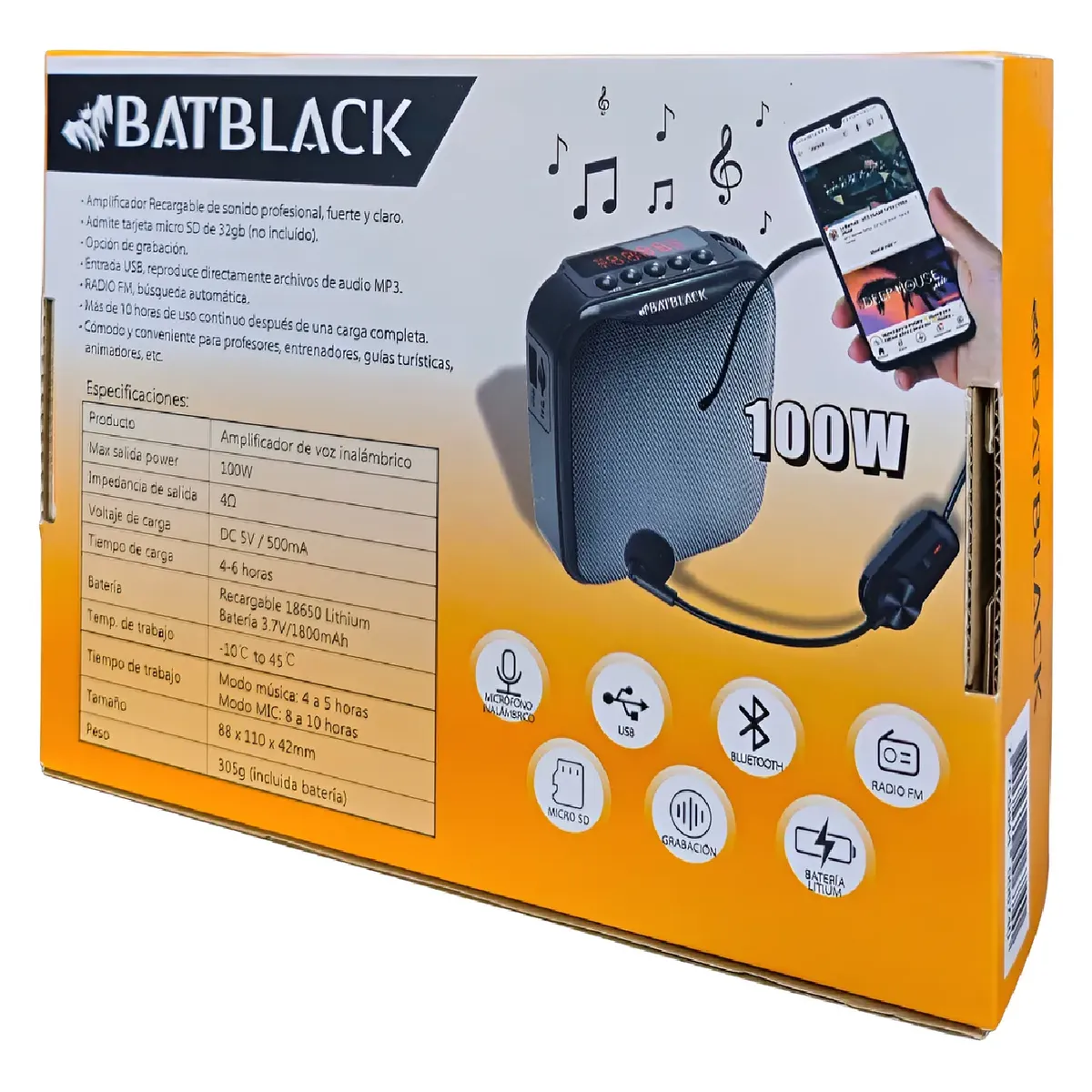 BATBLACK - Parlante Portátil para Charlas y Conferencias Batblack BT-V317 Negro