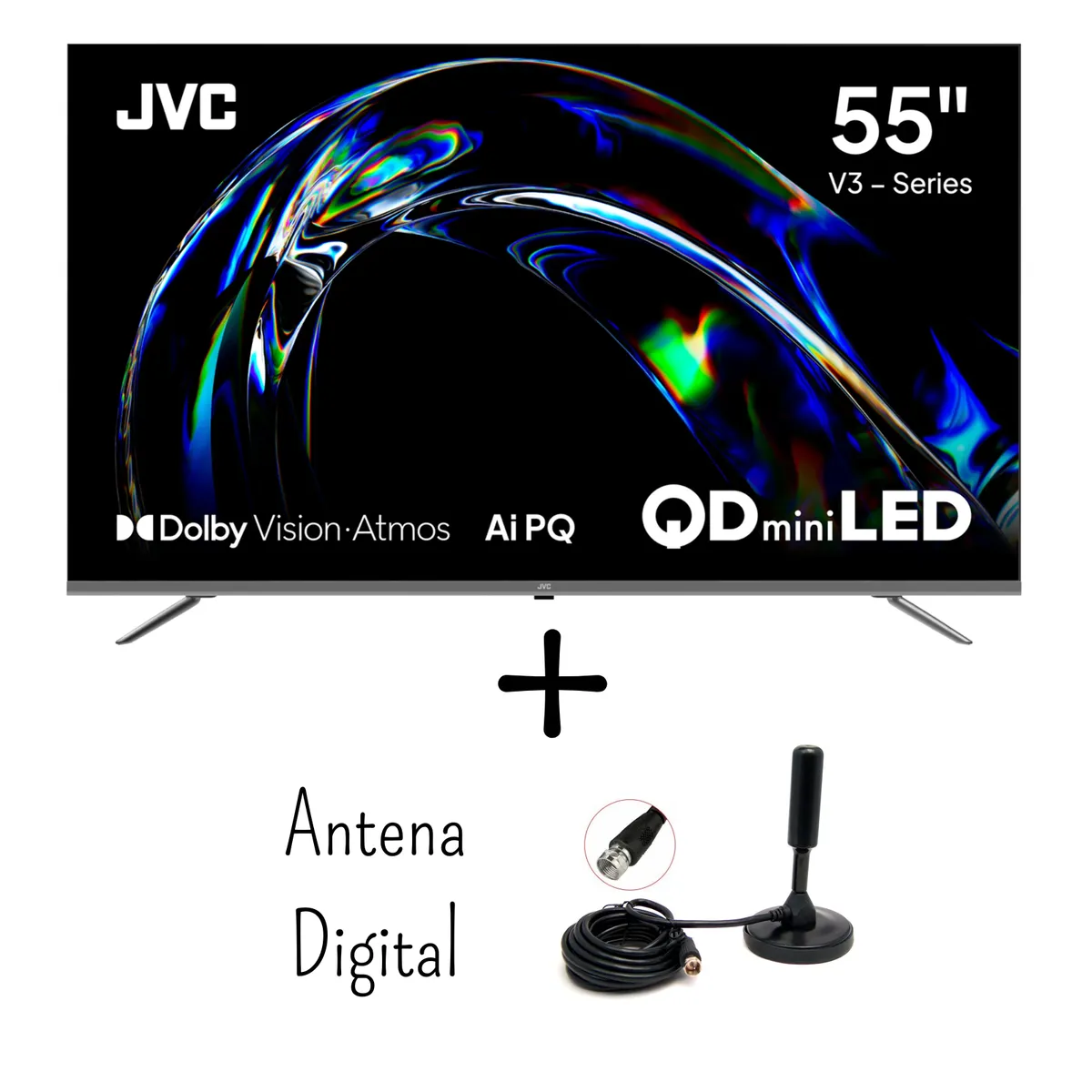 GENERICO - Televisor JVC 55 Pulgadas QD MINILED 120HZ Google TV LT-55KM958 + Antena Digital (Modelo 2025)