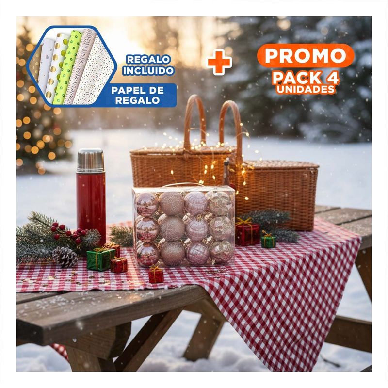 GENERICO - Pack4 Esferas Brillos Luminoso en Rosado Y+Papel de Regalo