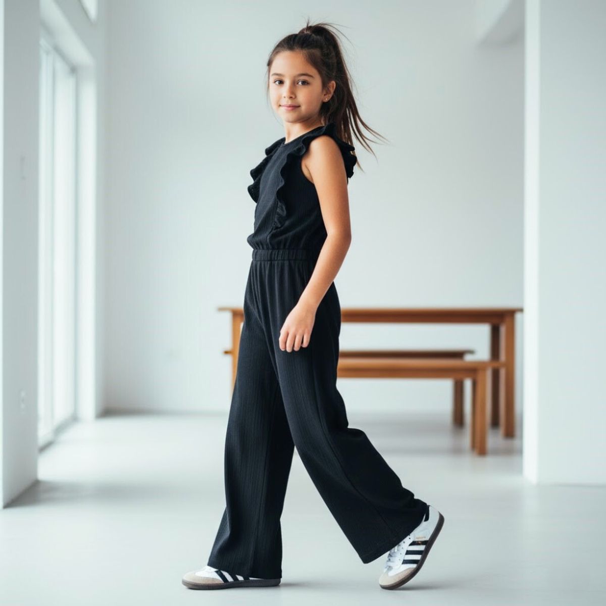 GENERICO - Enterizo Palazzo Negro Niña Algodón  Angela Kids