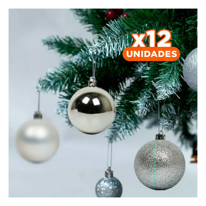 RYBIU IMPORT - Pack12 Pelotas Navidad de Sala en Plateado Y+Regalo Stickers