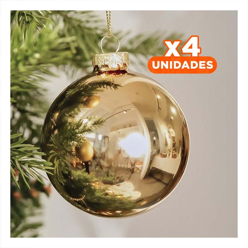 RYBIU IMPORT - Pack4 Esferas Navideñas Casero en Dorado Y+Regalo Stickers