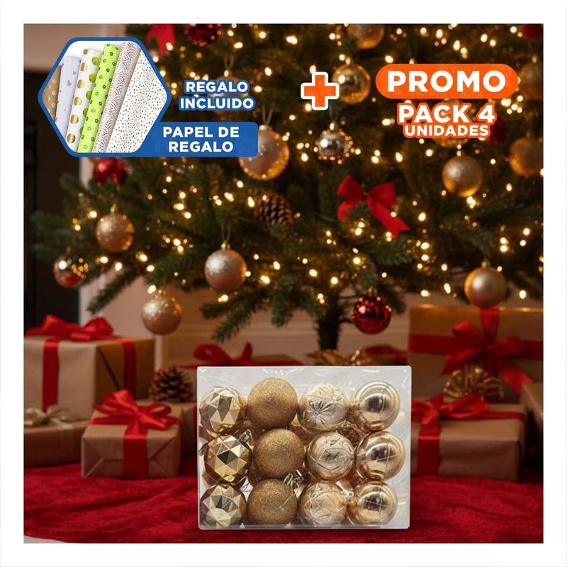 GENERICO - Pack4 Esferas Brillo Luminoso en Champagne Y+Papel de Regalo