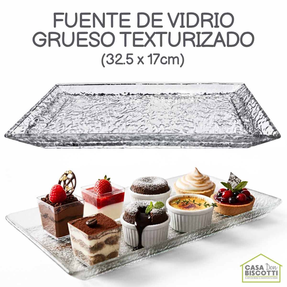 GENERICO - Fuente Azafate Rectangular de Vidrio Texturizado Postre Piqueo 32x17cm