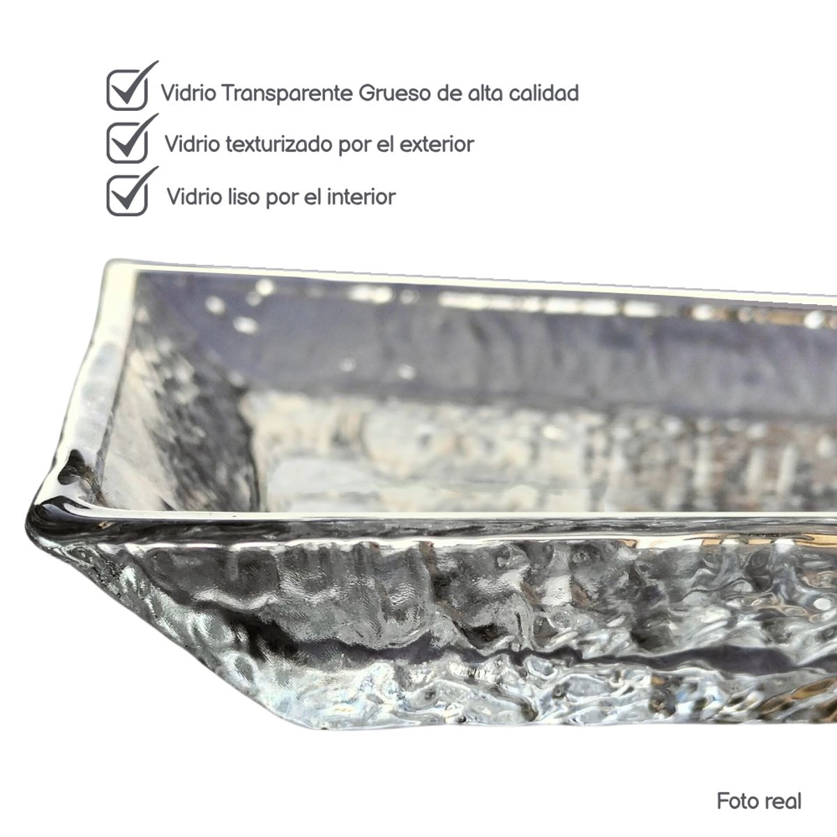 GENERICO - Fuente Azafate Rectangular de Vidrio Texturizado Postre Piqueo 32x17cm